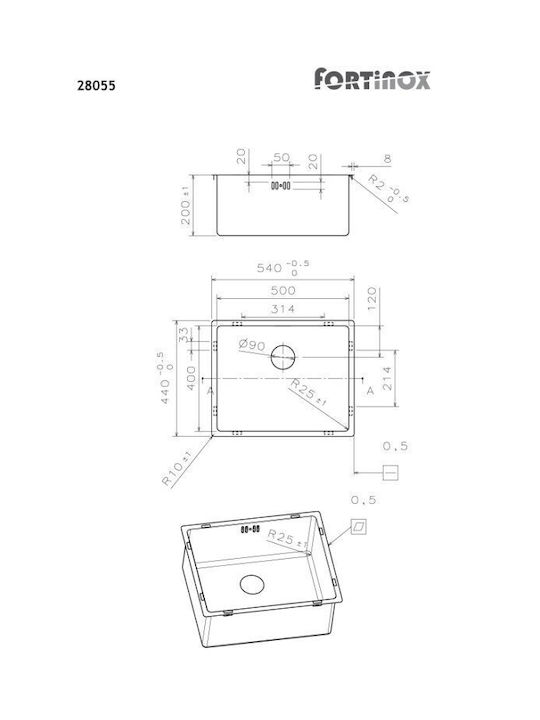 Apell Υποκαθήμενος Νεροχύτης Inox Σατινέ Μ54xΠ44cm Ασημί