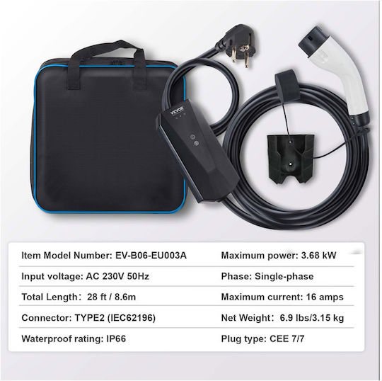 Vevor Portable Single Phase 3.6kW Charging Station with Built-in Cable Type 2 (OGBXCDQDXZSDDCSO4V2)