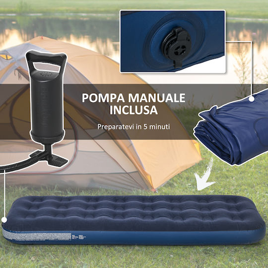 Outsunny Inflatable Single Air Mattress with Hand Pump 191x73x22cm Blue