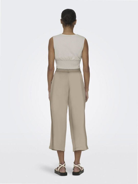 Only Women's High-waisted Linen Capri Trousers Humus