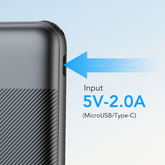 Veger L10S Power Bank 10000mAh 20W με 2 Θύρες USB-A και Θύρα USB-C Power Delivery / Quick Charge 3.0 Μαύρο