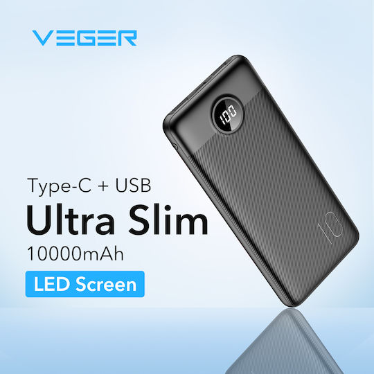 Veger L10S Power Bank 10000mAh 20W με 2 Θύρες USB-A και Θύρα USB-C Power Delivery / Quick Charge 3.0 Μαύρο
