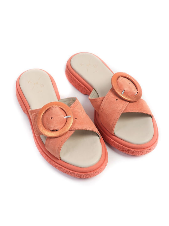 KMB Leather Women's Flat Sandals in Orange Color