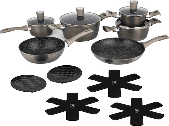 Carl Schmidt Sohn Ausburg Set De Vase De Gătit Din Aluminiu Cu Acoperire Interioară Din Piatră 6 Piese