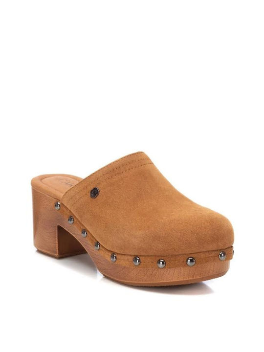 Carmela Footwear Piele Mules cu Toc Camel