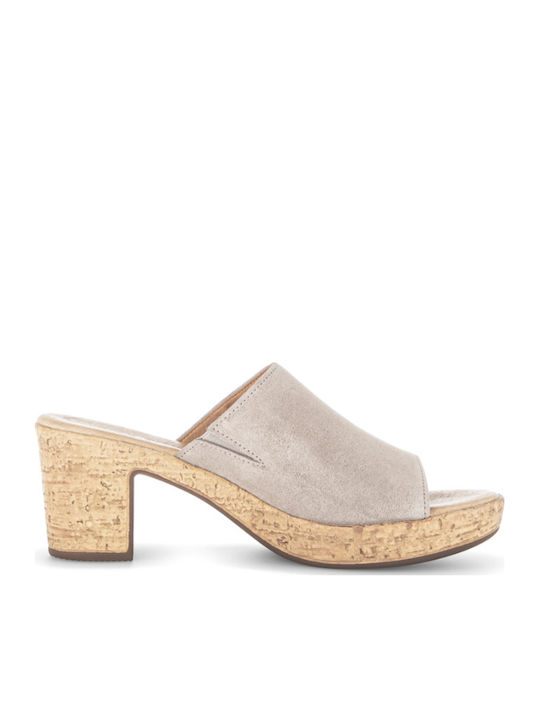 Suede Mules με Χοντρό Ψηλό Τακούνι σε Γκρι Χρώμα