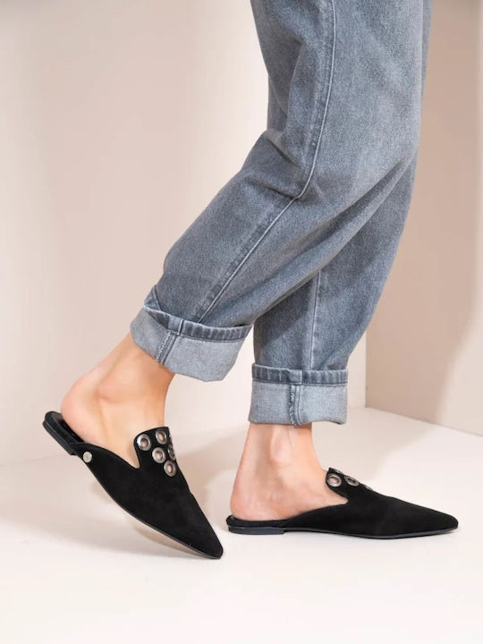 Flat Δερμάτινα Mules σε Μαύρο Χρώμα