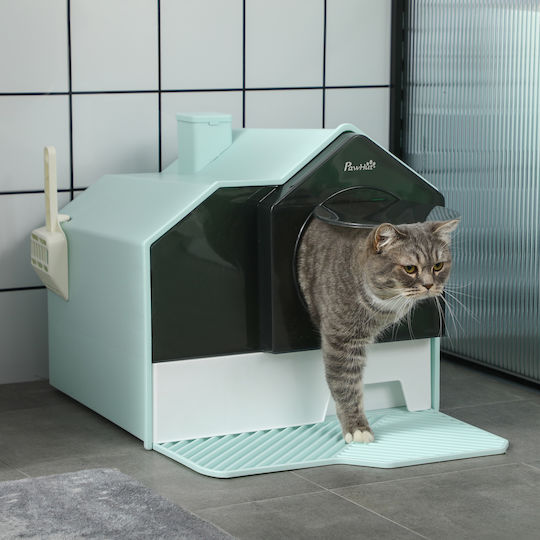 Pawhut Cat Toilet Closed Light Blue L47 x W45 x H42cm