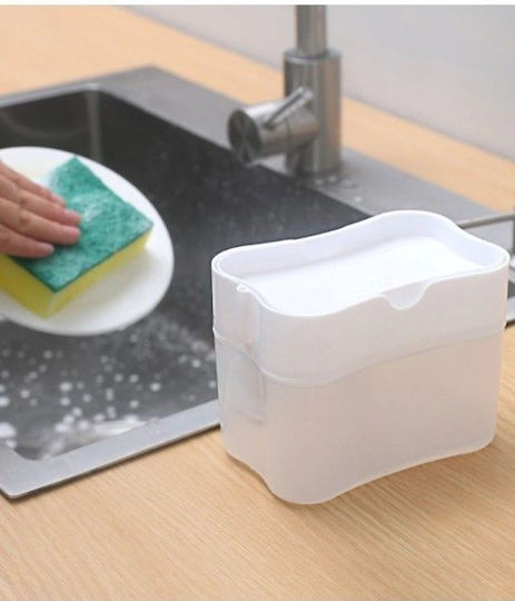 Dispenser Bucătărie Plastic cu Suport pentru Burete Alb