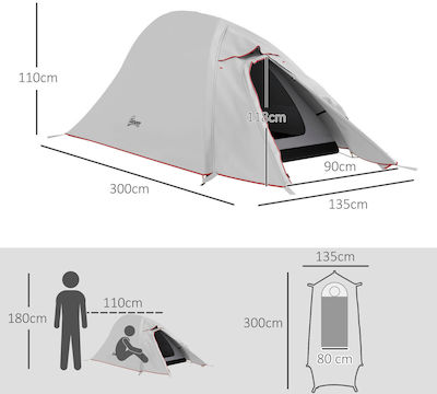 Outsunny Camping Tent Gray with Double Cloth 3 Seasons for 2 People 300x135x110cm