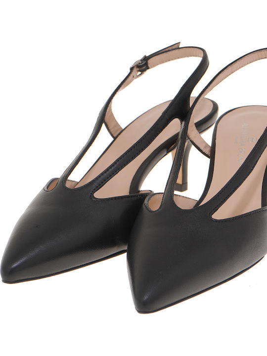 Leder Pumps mit mittelhohem Absatz Schwarz