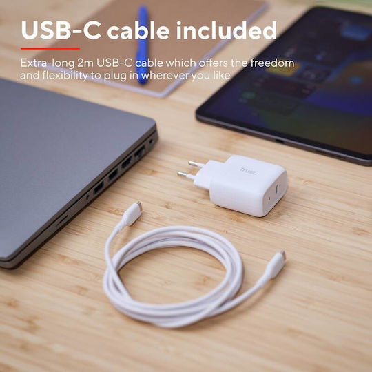 Trust Φορτιστής με Θύρα USB-C και Καλώδιο USB-C - USB-C 45W Power Delivery Λευκός (Maxo)