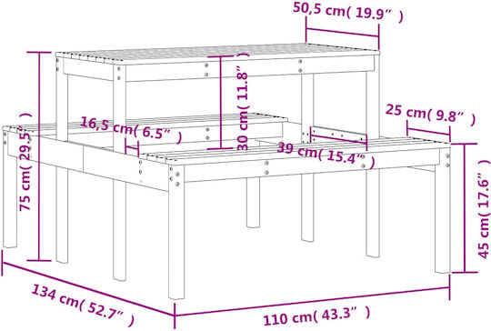 Outdoor Dinner Free Standing Wood Table Brown Faux Suede 110x134x75cm