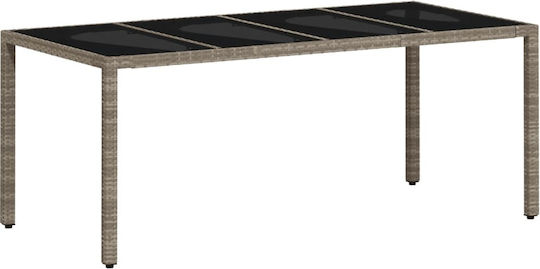 Outdoor Dinner Free Standing Table with Glass Surface and Rattan Frame Gray 190x90x75cm