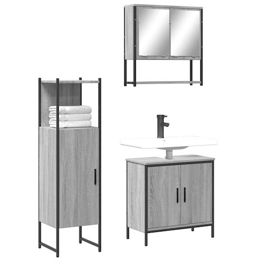 vidaXL Πάγκος με Νιπτήρα & Καθρέπτη Μ60xΒ16xΥ60cm Γκρι