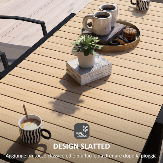 Outdoor Dinner Free Standing Table with Wood Surface and Aluminum Frame Beige 162x80x75cm