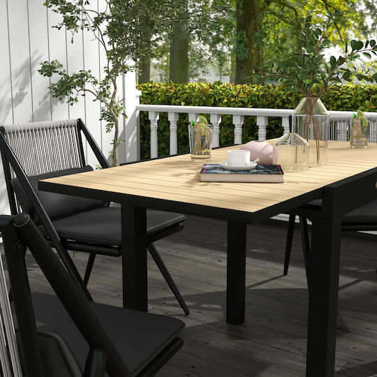 Outdoor Dinner Free Standing Table with Wood Surface and Aluminum Frame Beige 162x80x75cm