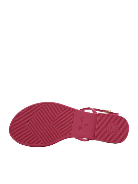 Leather Women's Flat Sandals in Fuchsia Color