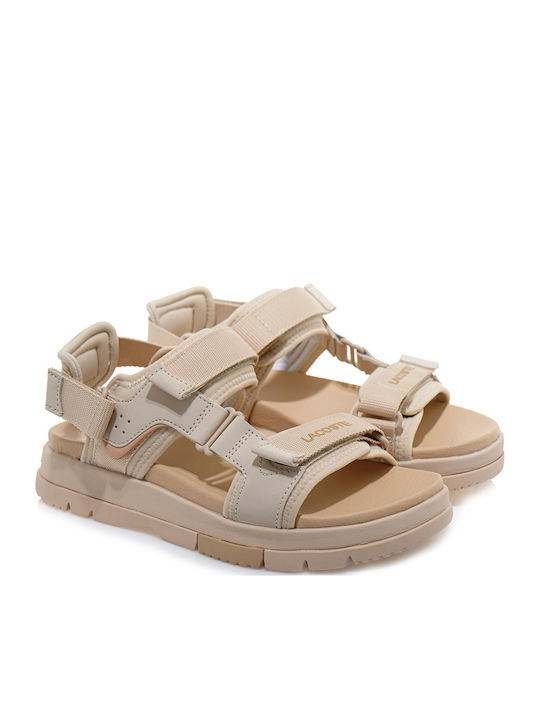 Suruga Leather Women's Flat Sandals Sporty in Ecru Color