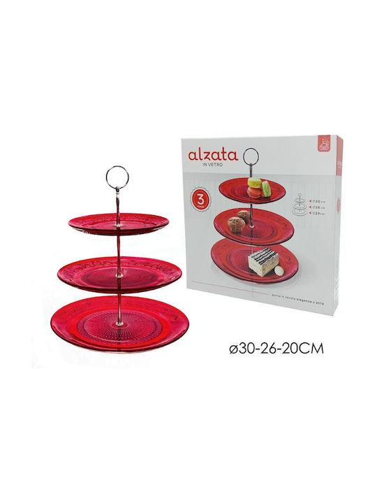 ArteLibre Glass Dessert Tower Stand with 3 Tiers Red Ø30cmxY20cm 20x20x20cm