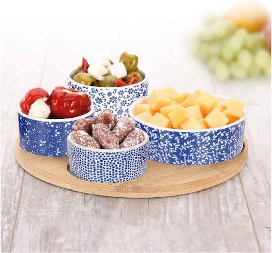 Zaros Ceramică Platou pentru aperitive 4 sloturi cu Suport Albă 5buc