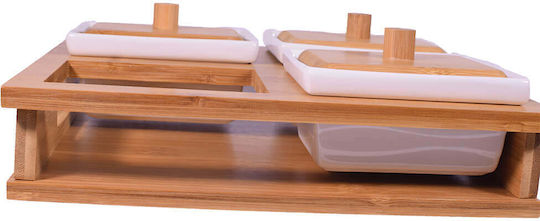 Giftland Ceramică Platou pentru aperitive 4 sloturi cu Suport Bej Ø24.5xY24.5cm L24.5xl24.5xH24.5cm 1buc
