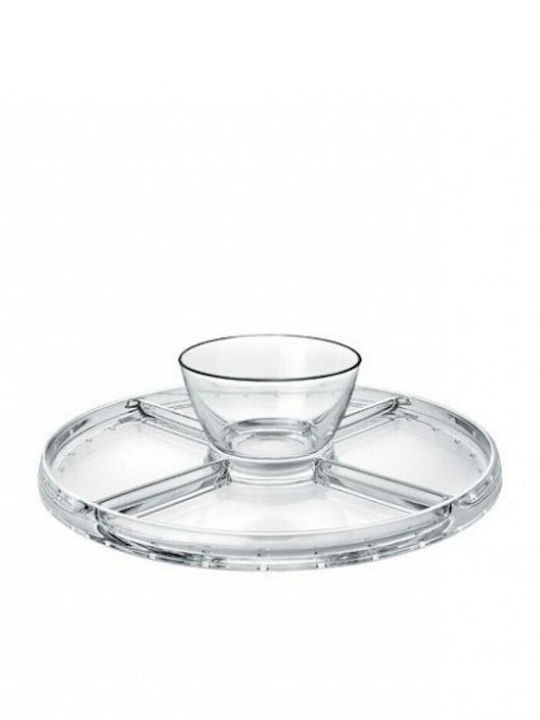 Borgonovo Glass Dessert Divided Serving Plate with 5 Positions Transparent Ø31cmxY22.5cm