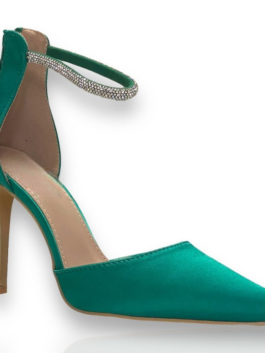 Famous Shoes Pointed Toe Green Heels with Strap