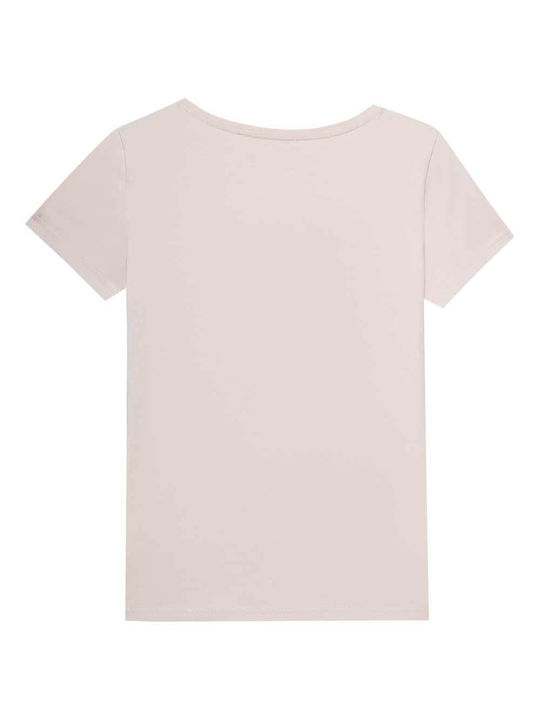 4F Women's Blouse Cotton Short Sleeve with V Neckline Pink