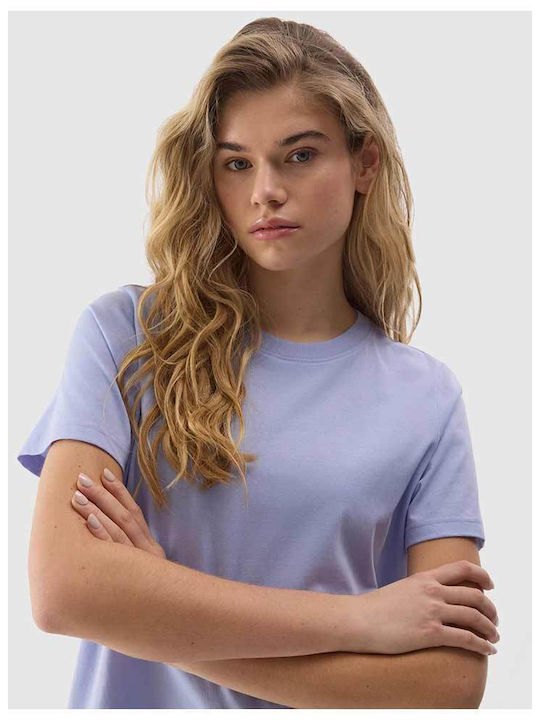 Damen Bluse Baumwolle Kurzärmelig Flieder