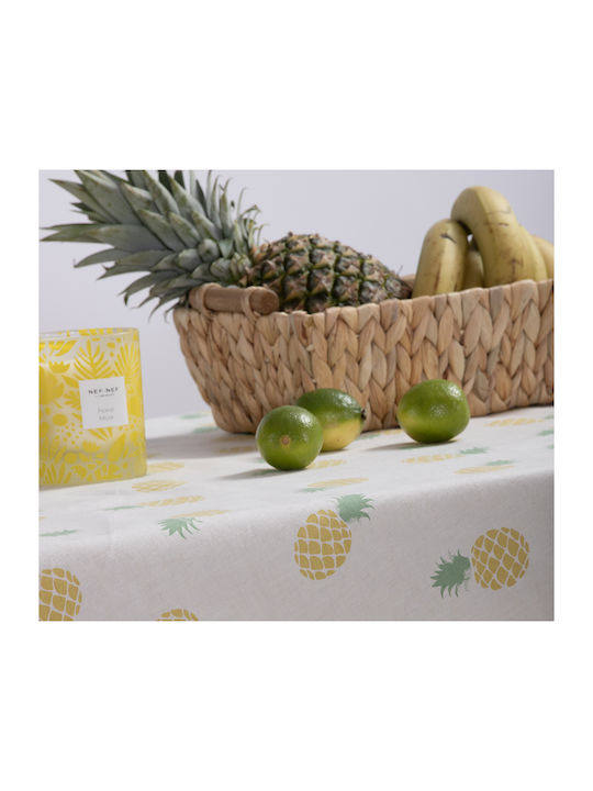 Nef-Nef Homeware Tablecloth Cotton Stain Resistant Ecru/lime 140x240cm