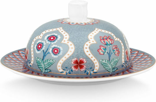 PiP Studio Flower Festival Butter Dish made of Porcelain Light Blue