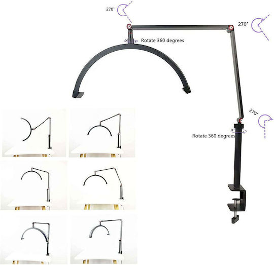 Adjustable Half Moon Salon Aesthetic Light with Clamp, 3 Lighting Modes, Black (Hd-m3x)