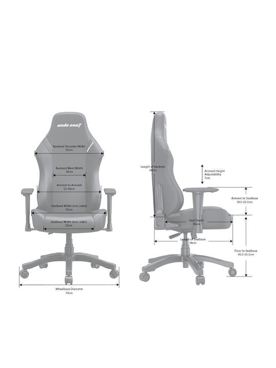 Anda Seat Luna Large Καρέκλα Gaming Δερματίνης με Ρυθμιζόμενα Μπράτσα Μαύρη