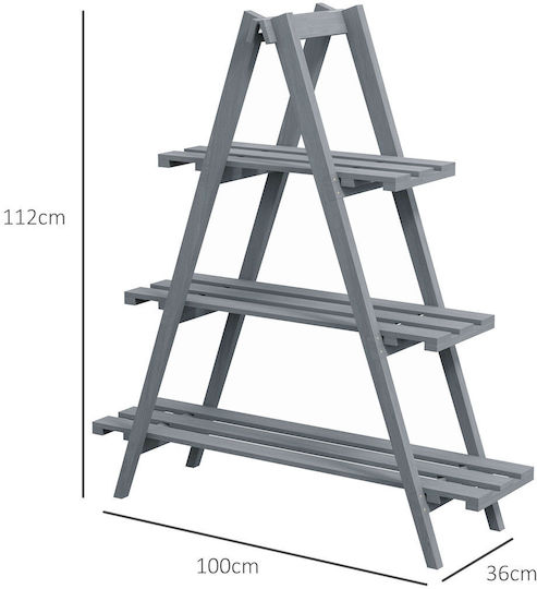 Ghiveci vertical cu 3 nivele cu strunguri din lemn de molid 100x36x112 Cm Gri