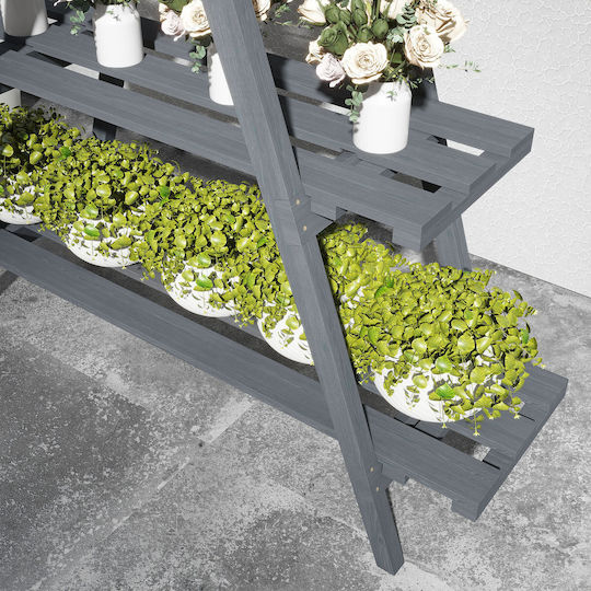 Ghiveci vertical cu 3 nivele cu strunguri din lemn de molid 100x36x112 Cm Gri