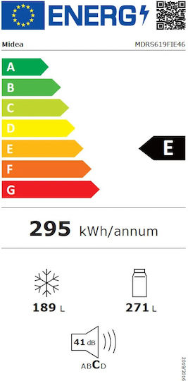 Midea 460lt Total NoFrost Î177.5xL83.5xA63.5cm. Inox MDRS619FIE46