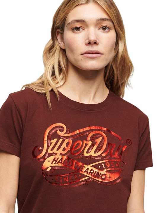 Superdry Γυναικείο T-shirt Καφέ