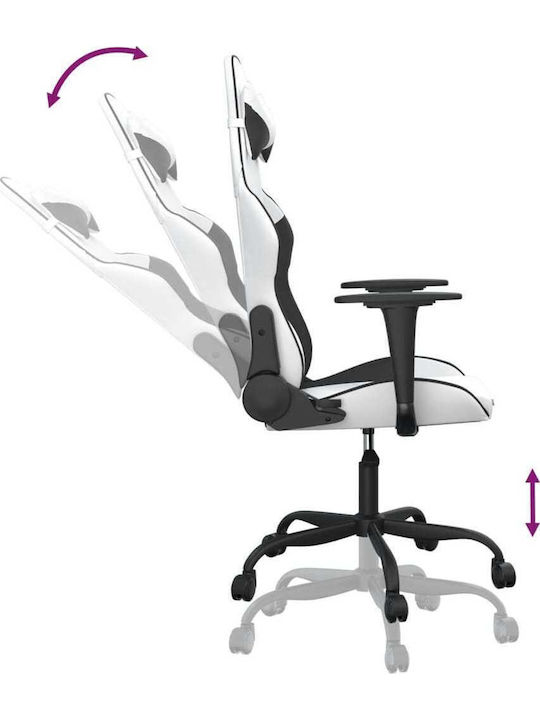 vidaXL 345409 Καρέκλα Gaming Δερματίνης με Ρυθμιζόμενα Μπράτσα Λευκό / Μαύρο