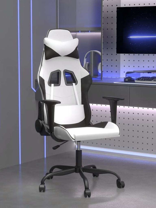 vidaXL 345409 Καρέκλα Gaming Δερματίνης με Ρυθμιζόμενα Μπράτσα Λευκό / Μαύρο