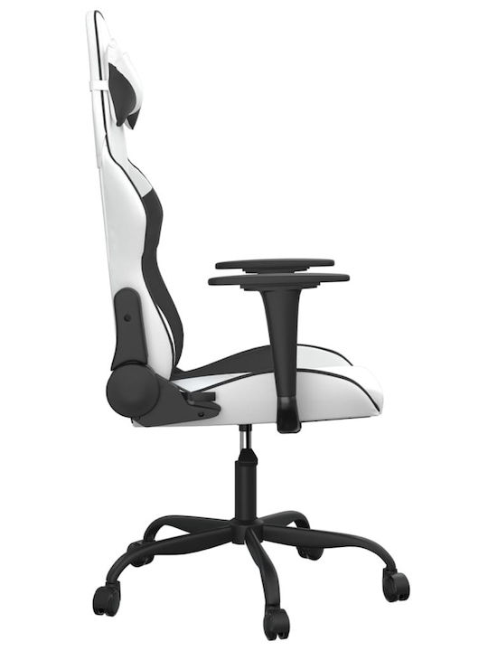 vidaXL 3143651 Καρέκλα Gaming Δερματίνης με Ρυθμιζόμενα Μπράτσα Λευκό / Μαύρο