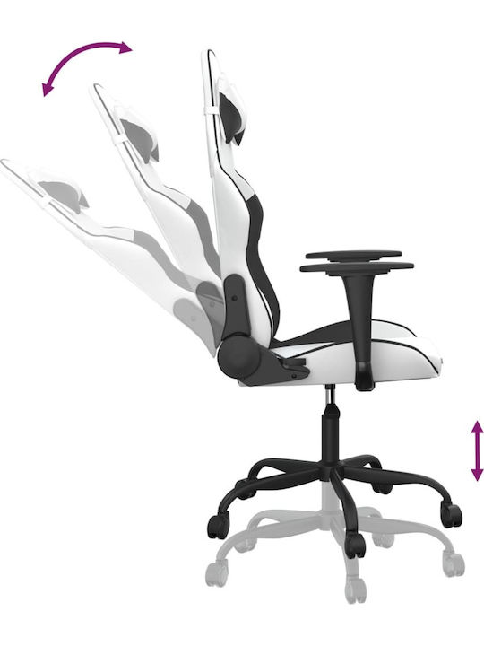 vidaXL 3143651 Καρέκλα Gaming Δερματίνης με Ρυθμιζόμενα Μπράτσα Λευκό / Μαύρο