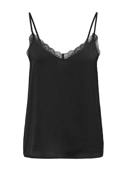 Only Damen Bluse Ärmellos mit V-Ausschnitt Schwarz