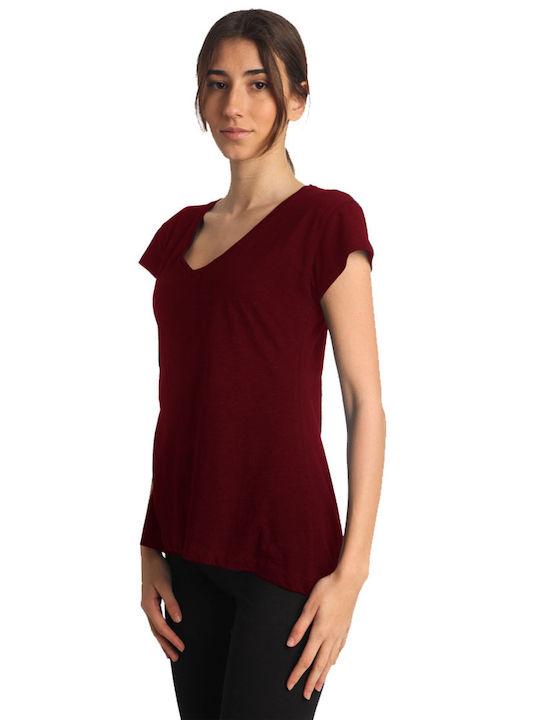 Paco & Co Women's T-shirt with V Neckline Burgundy