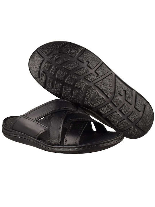 Yfantidis Leder Herrensandalen in Schwarz Farbe