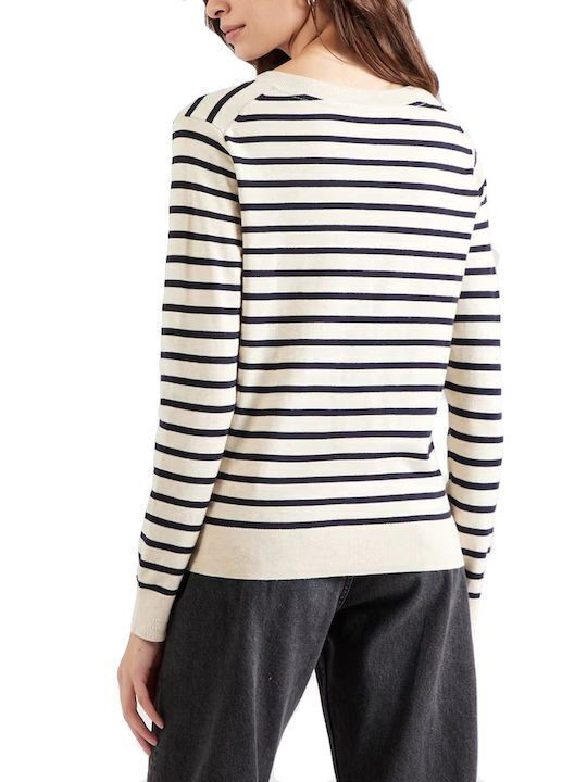 Tommy Hilfiger Women's Pullover Cotton with V Neck Striped Beige