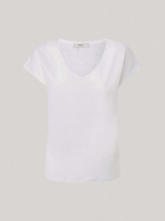 Pepe Jeans Women's Athletic T-shirt Fast Drying with V Neck White