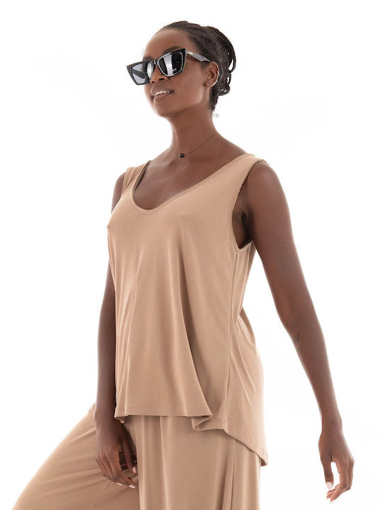 Collectiva Noir Women's Blouse Sleeveless Beige