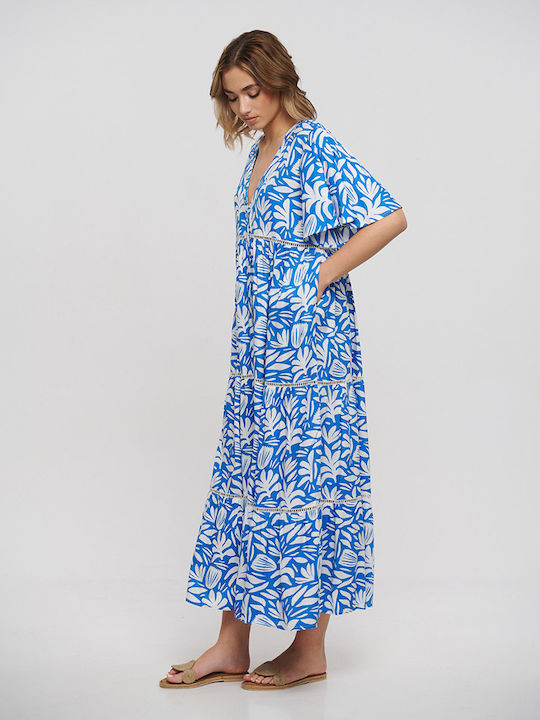 Ble Resort Collection Maxi Σεμιζιέ Φόρεμα Μπλε