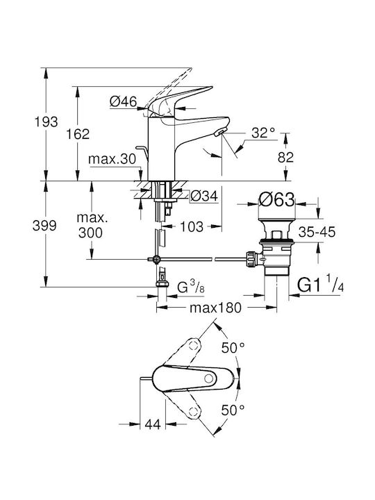 Grohe Euroeco Mixing Sink Faucet Silver